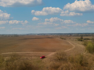 Wall Mural - View of the roads, landscape and roadside from the height of a flying drone. 