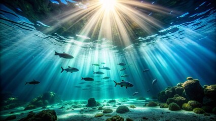 Wall Mural - a captivating underwater ballet of light and shadow, evoking a sense of tranquility and mystery ai g