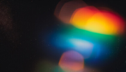 Aufkleber - Abstract Light Refraction on Black Background. Spectrum of Rainbow Colors Blurred by Lens Flare, Featuring Vibrant Red, Orange, Green, and Blue Hues in a Soft, Ethereal Glow