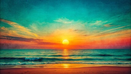 Wall Mural - Sunset Hues on a Retro Beach  AI Generated