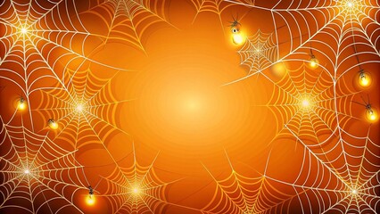 Wall Mural - glowing halloween webs on a vibrant orange background generative ai