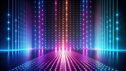 Wall Mural - vibrant neon light stripes and dots on a moody background generative ai