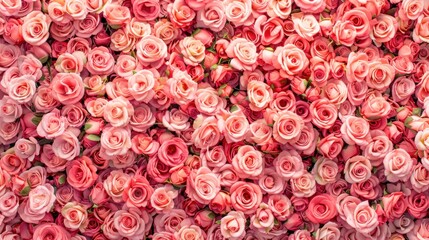 Wall Mural - A vibrant background of assorted pink roses in full bloom, showcasing delicate petals and lush greenery Perfect for floral themed designs