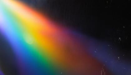 Wall Mural - Abstract Light Refraction on Black Background. Spectrum of Rainbow Colors Blurred by Lens Flare, Featuring Vibrant Red, Orange, Green, and Blue Hues in a Soft, Ethereal Glow