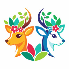 Wall Mural - playful colorful logo a deer wearing vector illustration