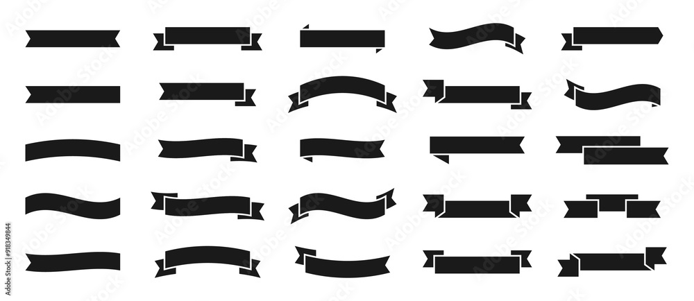 Black ribbon big vector set. Ribbons banner collection. Isolated on a ...