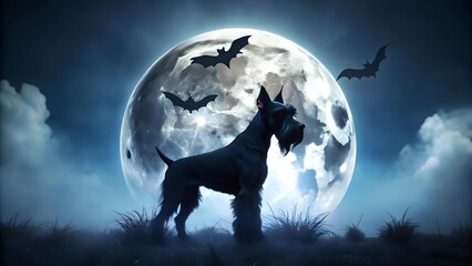 Wall Mural - Spooky Silhouette: A Miniature Schnauzer's Halloween Night  AI Generated