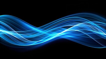 Wall Mural - dynamic blue lines flowing on a black canvas generative ai