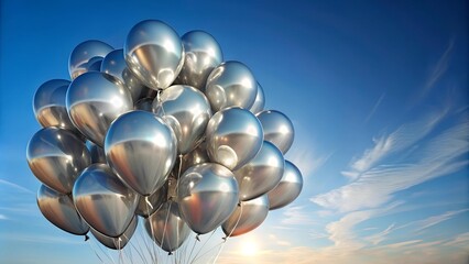 Wall Mural - Silver Balloons Floating in a Sunlit Sky  AI generated