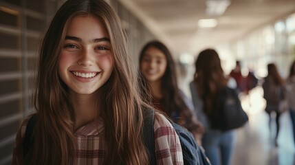 Woman, portrait and indoor happiness at university, books for education or learning on campus. Female student, smile and notes for knowledge at college, academy scholarship for school