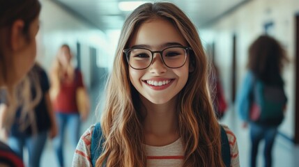 Woman on glasses portrait and indoor happiness at university, books for education or learning on campus. Female student, smile and notes for knowledge at college, academy scholarship for school