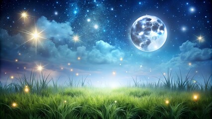 Wall Mural - A Gentle Glow of Tranquility: A Meadow Moonlit Nightlight  AI generated