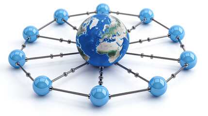 Wall Mural - Global Social Media Networking Concept with 3D Earth Globe and Organizational Chart Graphic