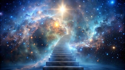 Wall Mural - Celestial Ascent: A Stairway to the Starry Sky  Generative AI