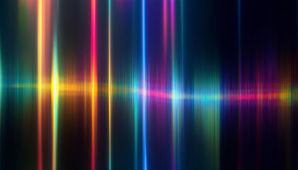 Wall Mural - Vibrant Neon Light Spectrum Reflection on a Dark Horizon with Gradient Beams in Blue, Green, Yellow, Orange, and Pink Hues Against a Deep Indigo Background