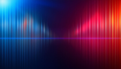 Abstract Gradient Light Beams Reflecting on a Dark Surface with Vibrant Blue Lines, Futuristic Neon Spectrum Illumination Effect.  Digital Art Composition. Patriotic Background