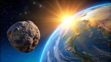 Wall Mural - A Celestial Dance: Earth and Asteroid in Close Embrace  AI generated