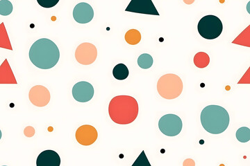 Seamless Abstract Triangle, Circle, and Dots Pattern of Minimal Pastel Color Background Design. Print Ready for Textile, Fabric, Packaging, Banner, Decor, Wrap, Fashion, Accessories, Web, and Social.