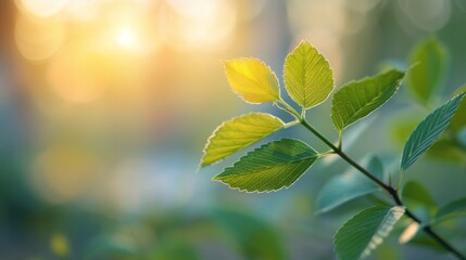 Poster - Fresh Green Leaves Illuminated by Soft Morning Light