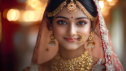 Wall Mural - Portrait of a happy Hindu girl bride