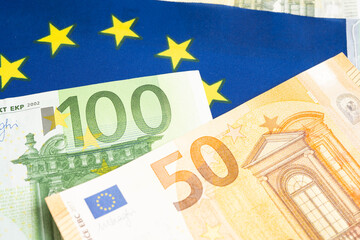 Euro banknote with coin money economy finance exchange trade investment.