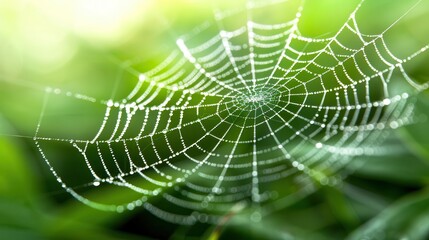 Closeup of a spider s web with dewdrops, intricate design, natures artistry