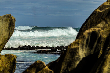 waves crashing on rocks