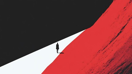 A Solitary Figure Standing at the Edge of a Red and Black Landscape