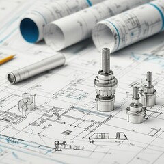 blueprint showing mechanical components of a hydraulic system, detailed engineering