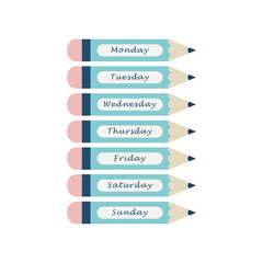 Pencil with labels with days of the week.