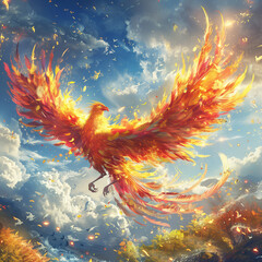 Wall Mural - there is a bird that is flying in the sky with fire