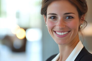 Wall Mural - Close-up Portrait of a Smiling Woman in a Business Suit