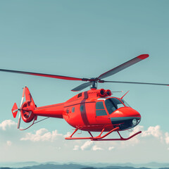 Canvas Print - there is a red helicopter flying in the sky with a mountain in the background