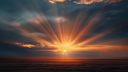 Wall Mural - Dramatic Sunrise Over Mountain Range With Cloud Cover in Early Morning Light