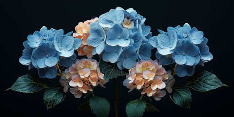 Wall Mural - there are many blue and pink flowers on a stem with leaves