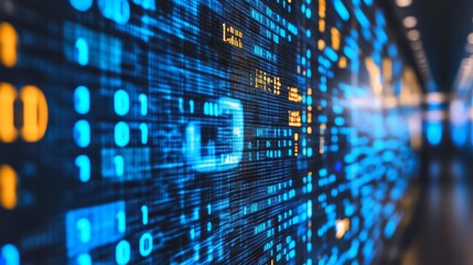 blue digital binary data on computer screen 