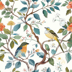 Wall Mural - there are two birds sitting on a branch of a tree