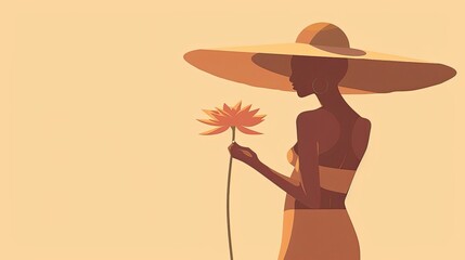 Sticker - a woman in a big hat holding a flower