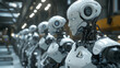 © Best_Seller - Group of artificial intelligence robots or cyborgs in a factory setting.