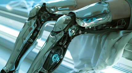 Wall Mural - Advanced Robotic Legs with Futuristic Design and High-Tech Mechanics