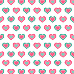 Wall Mural - Seamless heart pattern.Repeat pattern with green and pink hearts for Christmas isolated on white background.Valentine vector graphic background.