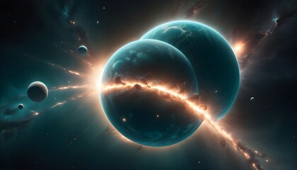 outer space with alien planets and explosion