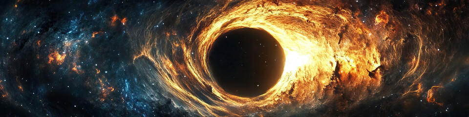 Wall Mural - The black hole a cosmic abyss surrounded by swirling galaxy stars. 