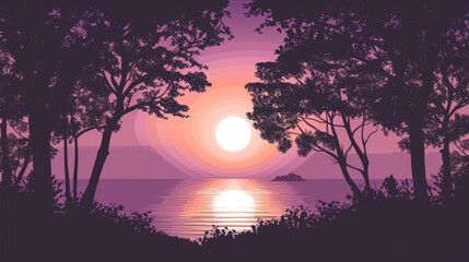 Wall Mural - A purple moonlit night with trees 