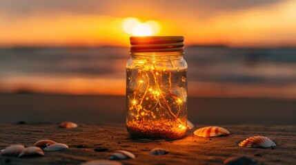 Wall Mural - A glass jar with light inside