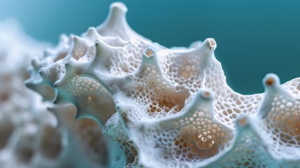 Sticker -  Close-up of a sea anemone against a blue backdrop Blurred upper portion of anemone appears above