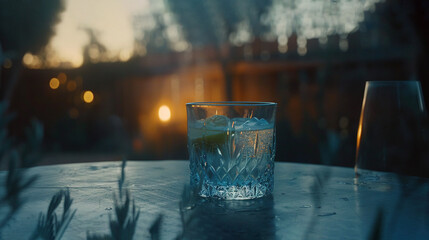 Poster -   A glass of water atop a table beside a lemon-infused glass