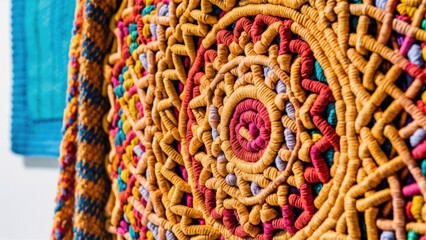 Poster - A close up of a colorful woven rug with many colors, AI