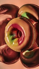 Poster - A close up of a donut with different colored frosting on it, AI