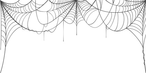 Wall Mural - halloween horizontal frame black cobweb on transparent background ilustration vector. halloween conc